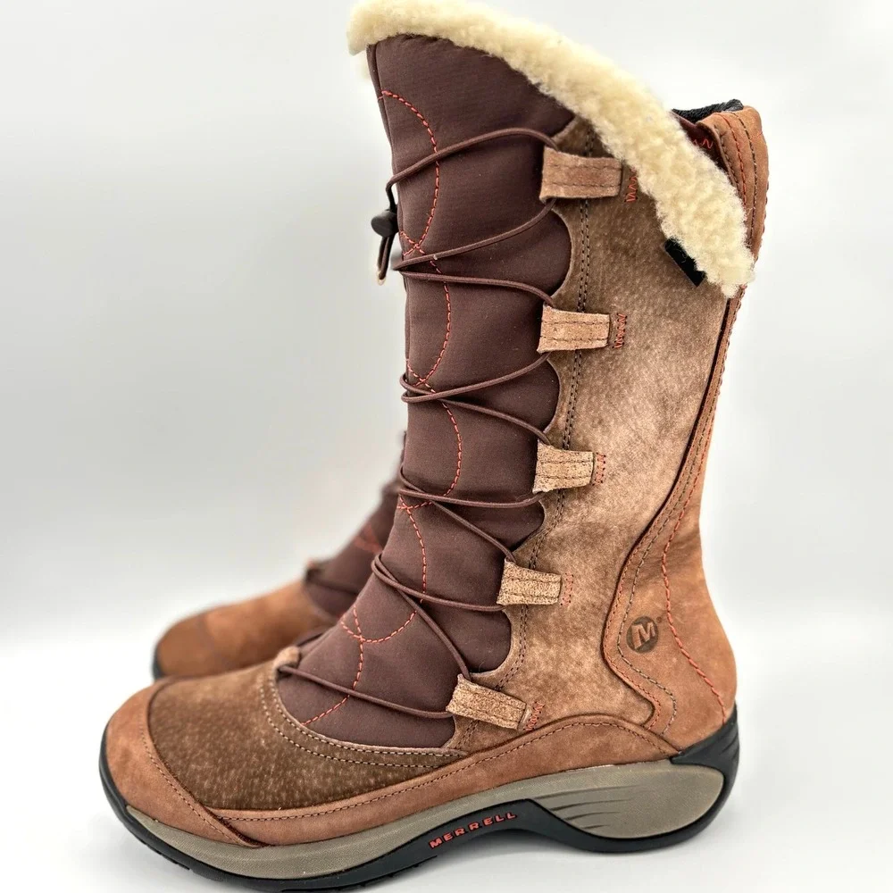 Merrell Women Encore Apex 7.5 Brown Winter Boots Coffe Bean Waterproof Opti-warm